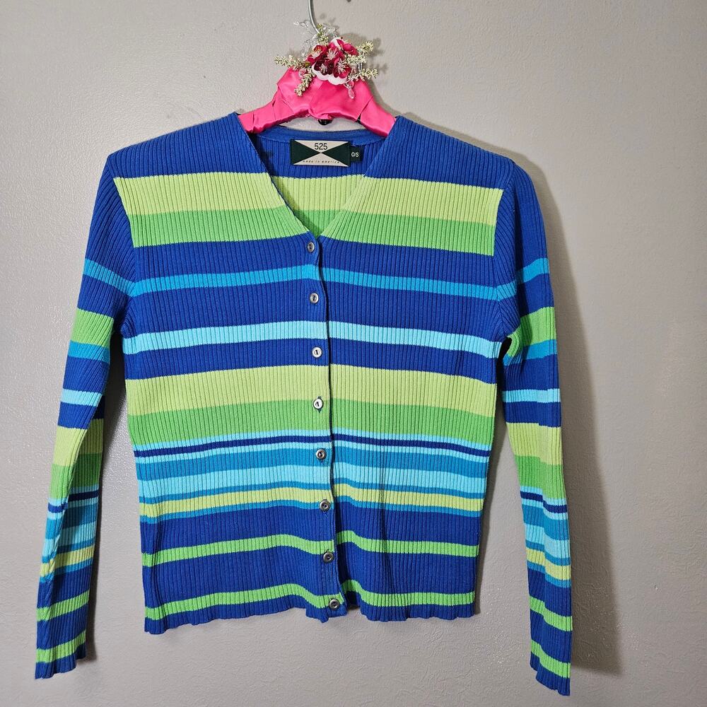 Vintage 525 MadeinUSA Striped Rib Knit Cardigan O/S Y2K Preppy Retro IndieSleaze